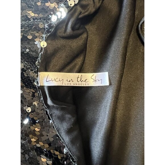 Lucy in the Sky Black Sequin‎ Mini Dress Open Tie Back Size Small Party Preppy - Picture 6 of 8